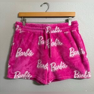 Barbie Bright Pink Fuzzy Fleece Lounge Shorts Drawstring Waist Women’s Size L
